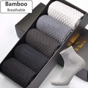 Mens Bamboo Fiber Socks Long Black Business Soft Breathable New High Quality Autumn for Male Socks Plus Size 39-48