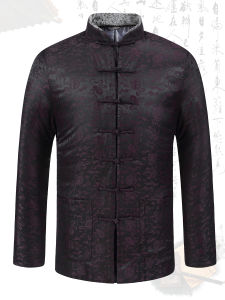 Lightweight Warm Silk Cotton Jacket for Middle-Aged And Elderly Men Traditional Chinese Tang Suit Thick Outerwear Dad Clothes