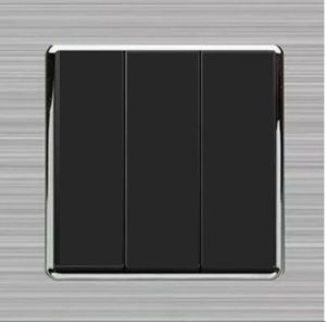 saklar lampu modern hitam silver stainless 3 gang 1way