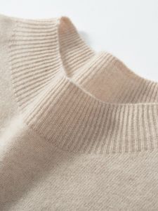 Warm Business Casual Cashmere Knitwear Mens Half-High Collar Pullover Sweater Solid Color Top for Autumn Season