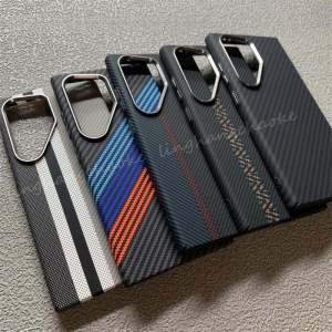 Ultra-Thin Mountain Grid Magnetic Absorption Phone Case Carbon Fiber Galaxy S23 Ultra Kevlar Pattern S24 Matte S23 Protective Cover Magsafe Wireless Charging