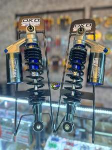 โช๊คหลัง OKD เเท้ รุ่น Rev Junior ใส่ เวฟ ดรีม สูง320มิล ตัวโช๊คเป็นระบบเเก๊ส สามารถปรับนิ่มเเข็งที่สปริงได้ (หูล่างหลบบังโซ่)