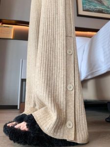 WANGGONGZHU | High Waist Thickened Knitted Casual Pants For Women With Slits Wide Leg Autumn Winter New Style Soft Loose Straight Floor-Length