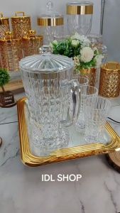 1.4L Acrylic Water Jug Pitcher Set 6 pcs 240ml Tumbler Crystal Clear Design 