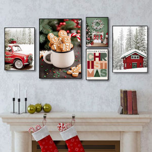 Car Cookies Print Christmas Posters Xmas Party Decoration Poster Living Room Bedroom Decor Canvas Painting Christmas Gift Poster