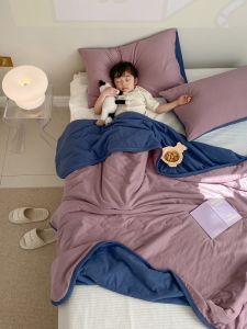 Simple Pure Color Knitted Cotton Summer Cooling Quilt Breathable Linen Cotton Machine Washable 100% Cotton Air Conditioning Quilt