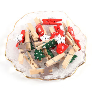 (20pcs/bag) 18 * 36mm Christmas Decoration Snowflake Deer Glove Patch Wooden Clip Christmas Gift Bag Decorations Fixed Clips DIY