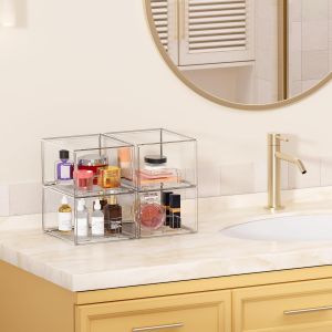2PCS/4PCS Clear Stackable Storage Drawers Acrylic Bathroom Makeup Organizer Storage For Home Organization and Storage