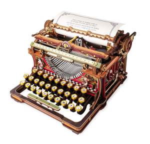 Robotime ROKR LK703C Mechanical Typewriter DIY 3D Wooden Puzzle Model Real Typing Function Sliding Carriage Vintage Desk Decor Christmas Gift for Adults Teens