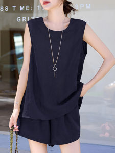 Shalldoer | Casual Sleeveless Womens Set Summer Loose Lazy Pure Color Shorts Two-Piece Suit Minimalist Style Round Neck Short Sleeve Top