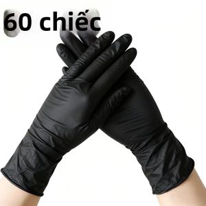 Găng Tay Nitrile Màu Đen Dùng Một Lần Không Thấm Nước Không Chứa Latex Để Làm Sạch Hình Xăm Làm Đẹp Làm Tóc Rửa Chén - Tùy Chọn 30/60/100 CÁI