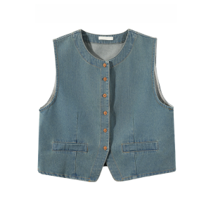 Japanese-Style Retro Denim Vest Female Summer New Bandage Dress Vest Outer Wear Small Stylish Sleeveless Waistcoat Vest
