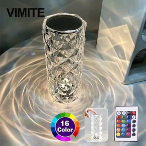 Vimite LED Acrylic Crystal Table Lamp USB Rechargeable 3 Colors Dimming Bedroom Lamp Shade with Touch Control for Room Bedside Desk Decoration Ambience Night Light Girlfriend Birthday Gifts