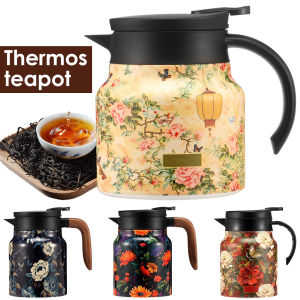 800/1000 ML Vintage Floral Tea Thermos Stainless Steel Tea Kettle Thermal Coffee Pot Drip-Proof Teapot With Tea Infuser for Home