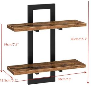 2 Tier Rustic Wood Floating Shelves With Sturdy Metal Frame Wall Shelf Organizer Rack For Living Room Bedroom Kitchen Bathroom