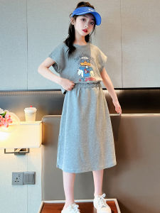 Girls Summer Cotton Dress Childrens Casual Long Skirt Age 4-17 Fashionable Kids Clothing Pure Color A-Line Dress