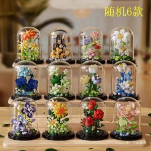 Eternal Rose Flower Building Blocks Intelligence Enhancing Assembly Toy Sunflower Potted Plant Decorative Ornament for Women