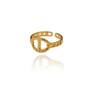 Adjustable Twisted D Silver Gold Ring • Waterproof Non-Fade Tarnish • 18K Gold Plated 316L Stainless Titanium Steel Fashion Jewelry For Women Men RG423
