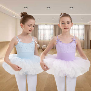 ชุดบัลเล่ต์หญิงชุดบัลเล่ต์สำหรับเด็กชุดเต้นรำเสื้อกั๊กชุดกระโปรงสั้นแขนกุดชุดรัดรูปยิมนาสติกตาข่าย3-12Years มืออาชีพ
