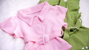 เสื้อผ้าเด็กผู้หญิง0 24เดือนชุดหมีเด็กมีเข็มขัดแขนบินวาฟเฟิลสีชมพู