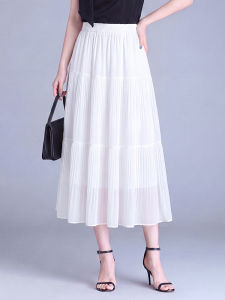 YINGTANG | High Waisted Flared Skirt For Women Thin Slim Cover Tummy Chiffon Midlength