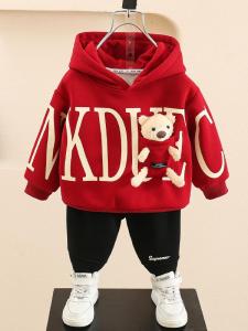 Boys Fleece-Lined Sweater Suit Autumn and Winter Style 2024 New Arrival Kids Thickened Clothes Baby Winter Clothes Sports Two-piece Set