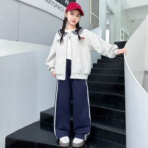 MPW | Girls Sweatshirt Set Navy Collar Two-Piece Suit Trendy Childrens Clothing Spring Autumn Wear Breathable Comfortable Standard Package
