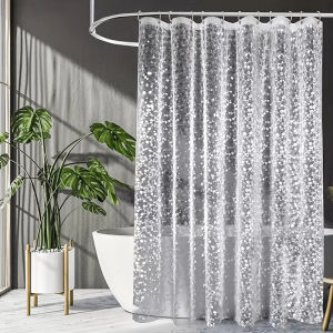 Bathroom Shower Curtain Transparent Lining Waterproof Bathtub Bathing Cover PEVA Mildew Proof Cobblestone Curtain with Hooks