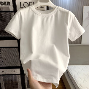 Pure Cotton round Neck Short Sleeve T-Shirt Womens Casual Loose Versatile Summer New Style Commute Solid Color Trendy Top