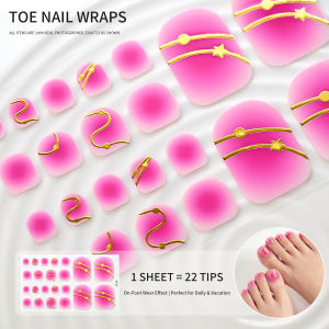 22Tips Green Gradient Gold Star Dot Toe Nail Wraps Full Cover Adhesive Toenail Polish Strips DIY Summer Beach Footnail Stickers