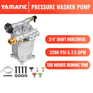 YAMATIC  ปั๊มน้ำไฟฟ้า 3/4 "เพลาปั๊มซักผ้าความดันแนวนอนสูงสุด 3200 PSI ปั๊มเปลี่ยน 2.5 GPM พร้อมหัวฉีด 5 หัวเข้ากันได้กับ Simpson 90028 90029 MSH3125 520006 Honda GC190 GC160
