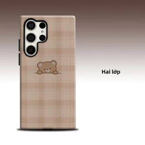 Ốp Lưng Điện Thoại Samsung Galaxy S26 S25 S24 A56 A36 Cao Cấp Plaid Bear Bảo Vệ Toàn Diện Chống Sốc Từ Tính Hai Lớp Chất Liệu TPU PC