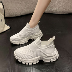 Womens Knitted Mesh Sports Shoes Elastic Socks Spring Autumn Style Slip-On Lazy Knit Breathable Casual Running Shoes