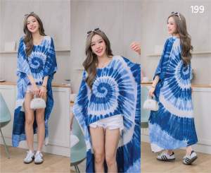 (ร้านส่งไว) เสื้อโบฮีเมี่ยน หน้าสั้นหลังยาว มัดย้อมธรรมชาติ ใส่สบาย คาเฟ่