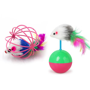 Realistic Plush Cat Toy Colorful Feather Mouse Interactive Cat Teaser Durable Scratching Toy Kittens Self Entertaining