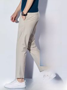 ROMON | Lormen Mens Slim Fit Casual Pants Ice Silk Nine Points Thin Summer Fashionable Small Suit Pants Moccasin Casual Trousers