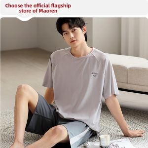 MiiOW | Ice Silk Cool Sensation Mens Sleepwear Thin Short Sleeve Wearable at Home