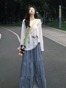 YUEZHONGWEI | American Cartoon Print Long Sleeve Womens T-shirt Summer Thin Shoulder Exposure Sun Protection Cover Up Air Conditioning Shirt