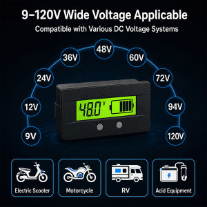 Battery Capacity Indicator DC 9V-120V Acid Lithium LiFePO4 Car Motorcycle Voltmeter 12V 24V 36V 48V 60V 72V 94V Voltage Gauge