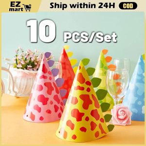 【Fast Shipping】 10pcs Paper Birthday Party Hat Colorful Happy Birthday Hats Disposable Party Hats for Children Kids and Adults Party Needs