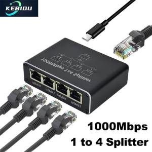 Kebidumei Gigabit Ethernet Splitter 1 to 2/3/4 1000Mbps RJ45 LAN Internet Splitter for Hub/Switch/Router/Set-Top Box/Digital TV