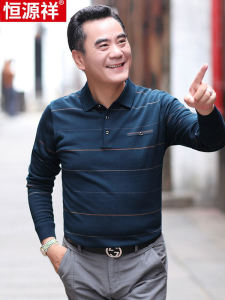 เสื้อยืดคอโปโลถักหลวมแขนยาวสีแดงสำหรับผู้ชาย ทรงหลวม ทรงปกติ ผ้าโพลีเอสเตอร์ ผ้าฝ้ายผสม ลายทาง ฤดูใบไม้ผลิและฤดูใบไม้ร่วง