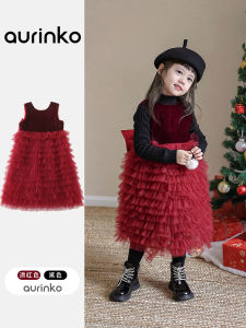 ชุดเดรสผ้ากำมะหยี่ฤดูใบไม้ร่วง/ฤดูหนาวสำหรับเด็กผู้หญิง ชุดราตรีสีแดง ชุดเจ้าหญิงสำหรับเด็ก เสื้อผ้าเด็กผู้หญิง เสื้อผ้าเด็กผู้หญิง