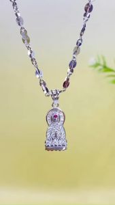 Dây chuyền bạc nữ xi bạch kim tròn móc lớn 3li5 Mặt dây chuyền mẹ quan âm Vòng cổ bạc xi vàng trắng