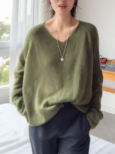 QINGNAER | Stylish Versatile Oversized Green Sweater