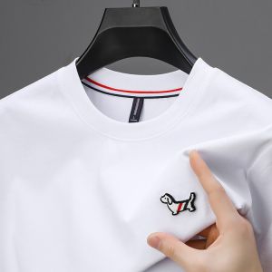 High-End Brand 100% Pure Cotton Short Sleeve T-Shirt Mens round Neck Summer Embroidery Half Sleeve Mens Top Fashion Urban Style