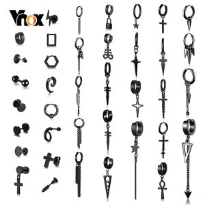 Vnox 1 Piece Gothic Punk Hoop Earrings for Men WomenBlack Stainless Steel Huggie Hoops Ear JewelryCross Geometric Dangle