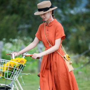 ล้างสต็อกชุดเดรสผ้าฝ้ายผสมผ้าลินินตัดฉลากแบรนด์เนมเก็บปลายทางเดรสยาวผ้าลินินรัดเอวผูกสายใส่ช่วงวันหยุดใส่ช่วงฤดูร้อนสำหรับผู้หญิง