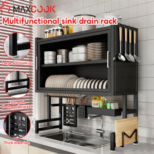 Maxcook Double layer Sink Drainer Kitchen Dish Rack Multifunctional Flip-top Cabinet Door Dustproof Countertop Storage Rack Kitchen Organizer