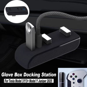 Glove Box Docking Station for Tesla Model 3 Y 3+ Y Juniper USB Hub Ports Car 4-in-1 USB Extender Charger Upgrade Data Transfer